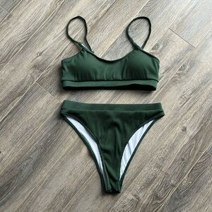 SHEIN Green Ribbed High Waisted Bikini Set